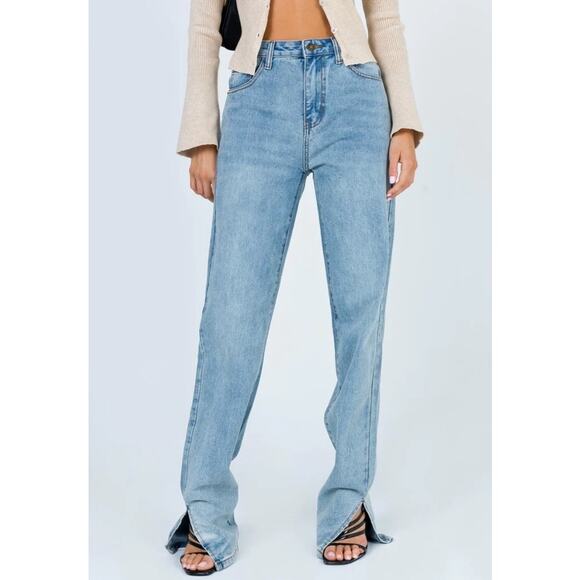 Lioness Alabama Split Leg Baggy Jeans Small Blue Trendy Fall Slouchy Denim - Picture 2 of 12